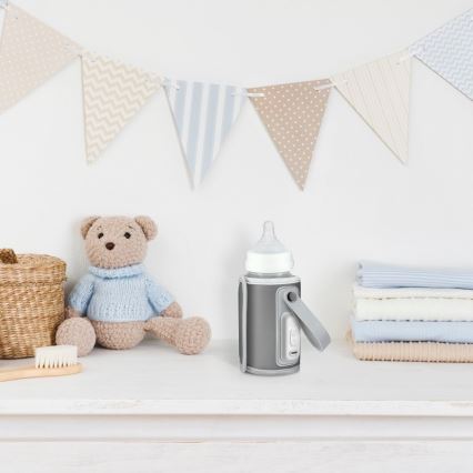 Lionelo - Преносим акумулаторен подгрявач за бебешки шишета THERMUP GO 18W/5V сив/сребрист