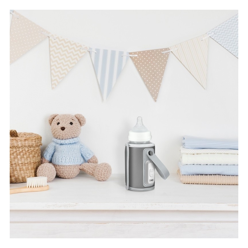 Lionelo - Преносим акумулаторен подгрявач за бебешки шишета THERMUP GO 18W/5V сив/сребрист