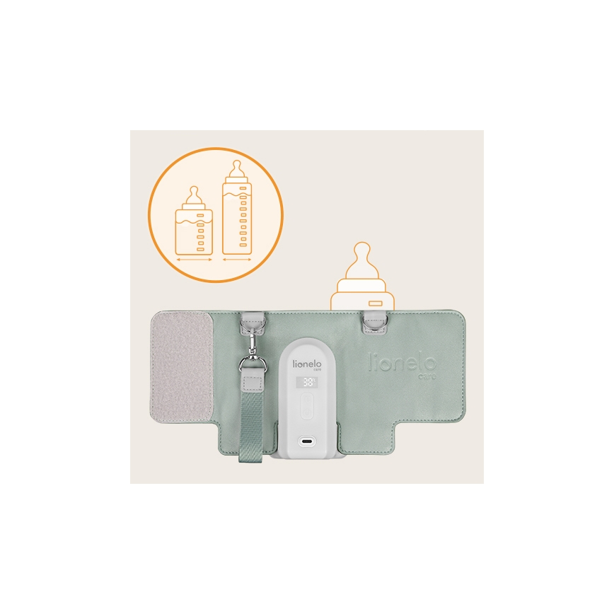 Lionelo - Преносим акумулаторен подгрявач за шишета THERMUP GO EVO 18W/5V зелен/бял