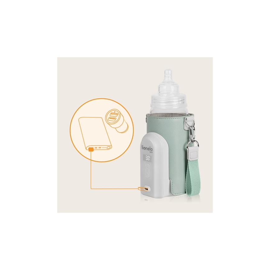 Lionelo - Преносим акумулаторен подгрявач за шишета THERMUP GO EVO 18W/5V зелен/бял