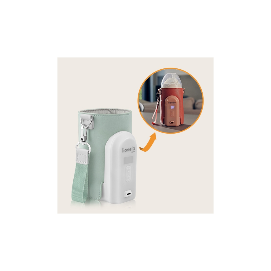 Lionelo - Преносим акумулаторен подгрявач за шишета THERMUP GO EVO 18W/5V зелен/бял