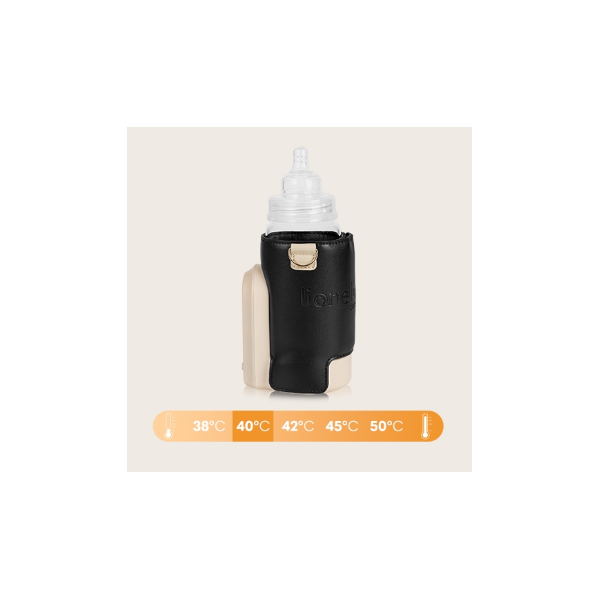 Lionelo - Преносим нагревател за шишета с презареждаща се батерия THERMUP GO EVO 18W/5V черен/бежов