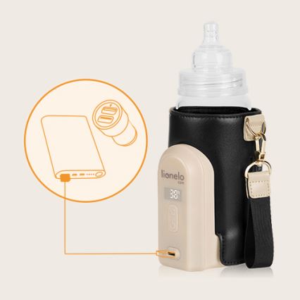 Lionelo - Преносим нагревател за шишета с презареждаща се батерия THERMUP GO EVO 18W/5V черен/бежов