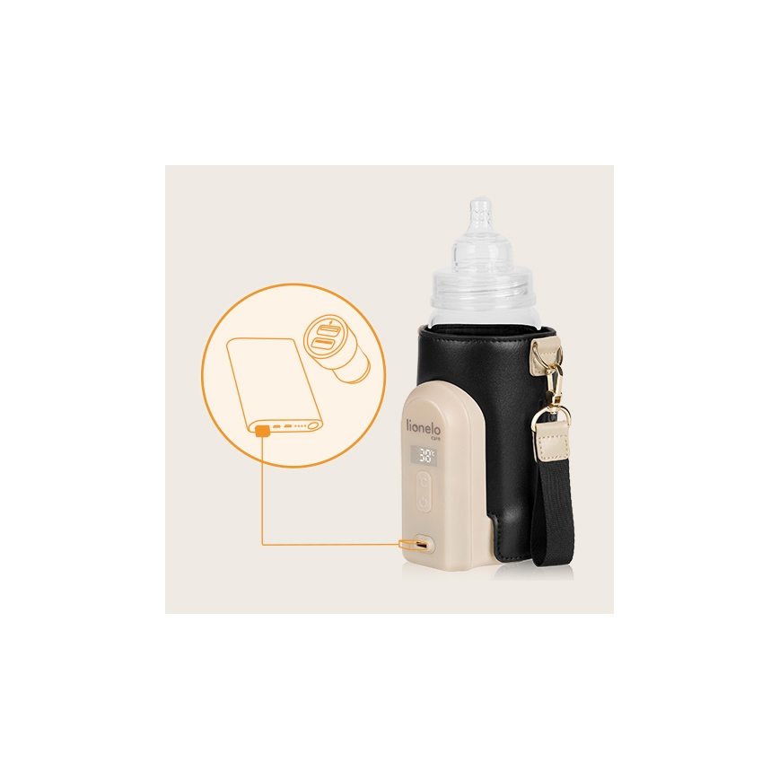 Lionelo - Преносим нагревател за шишета с презареждаща се батерия THERMUP GO EVO 18W/5V черен/бежов