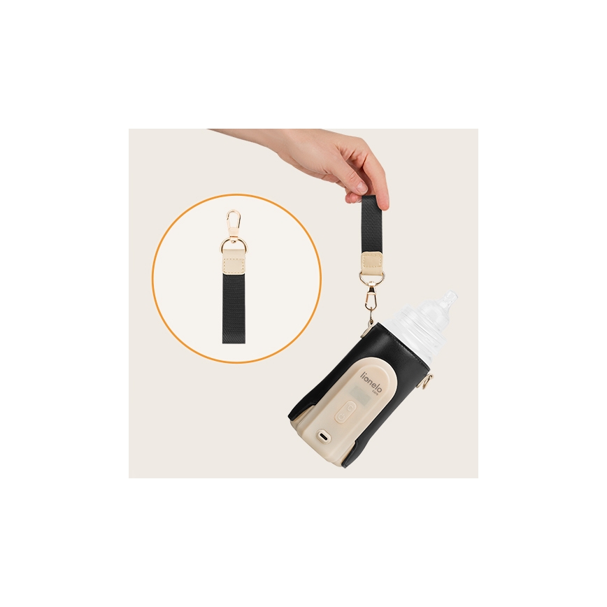 Lionelo - Преносим нагревател за шишета с презареждаща се батерия THERMUP GO EVO 18W/5V черен/бежов