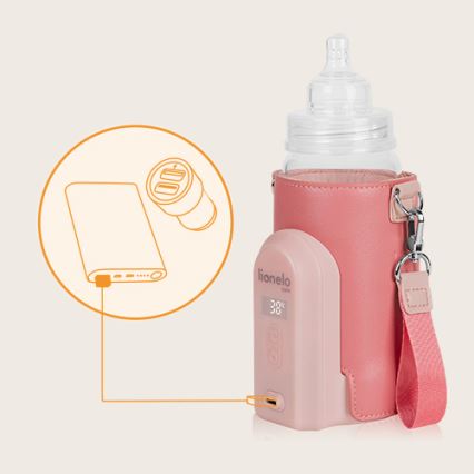 Lionelo - Преносим нагревател за шишета с презареждаща се батерия THERMUP GO EVO 18W/5V розов