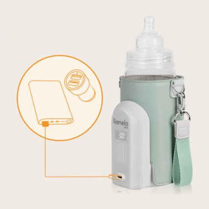 Lionelo - Преносим нагревател за шишета с презареждаща се батерия THERMUP GO EVO 18W/5V зелен/бял