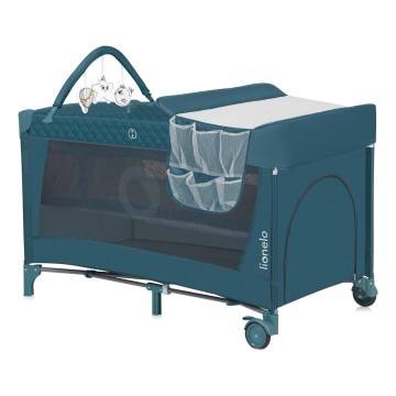 Lionelo - Преносима бебешка кошара FLOWER зелен тюркоаз