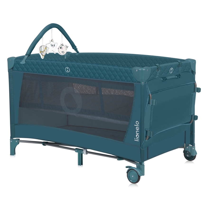 Lionelo - Преносима бебешка кошара FLOWER зелен тюркоаз