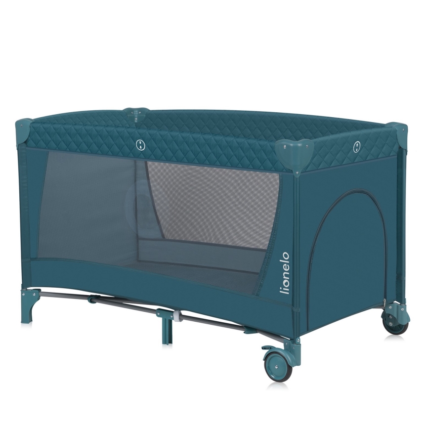 Lionelo - Преносима бебешка кошара FLOWER зелен тюркоаз