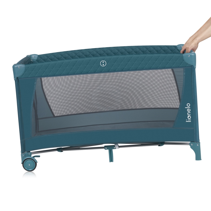 Lionelo - Преносима бебешка кошара FLOWER зелен тюркоаз