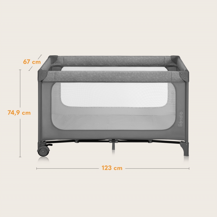 Lionelo - Преносима бебешка кошара JASMIN EASY FOLD Grey Stone
