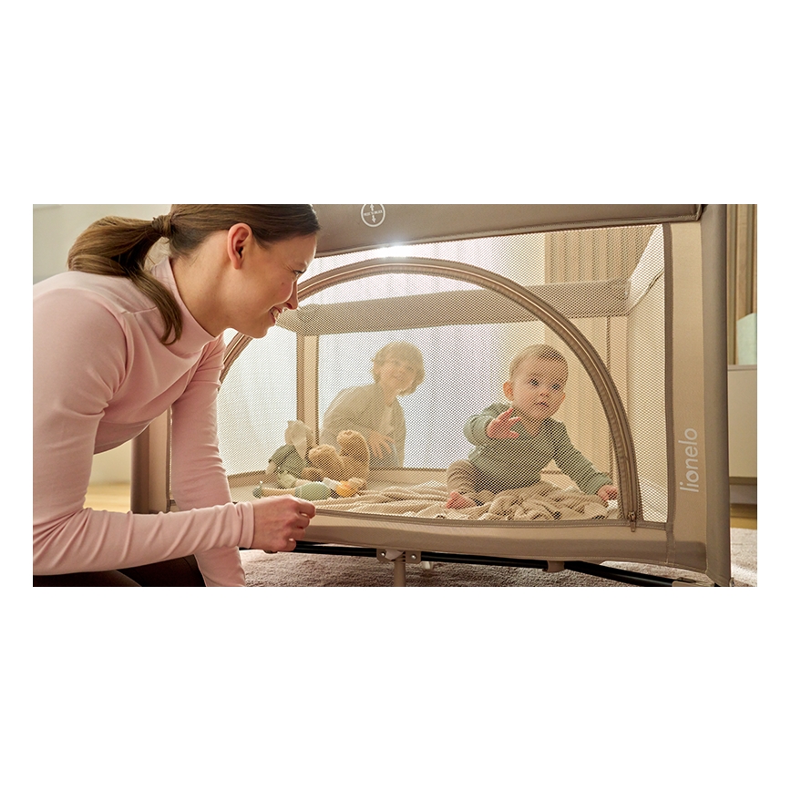 Lionelo - Преносима бебешка кошара LAURA Бежов пясък