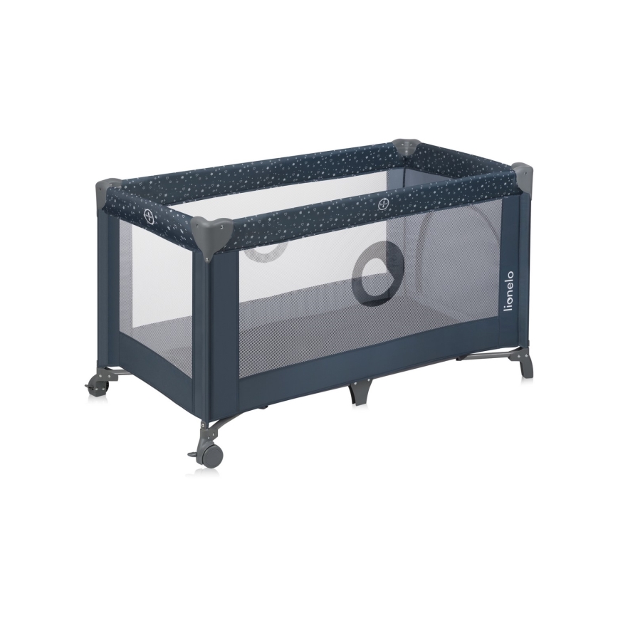 Lionelo - Преносима бебешка кошара STEFI синьо-сиво