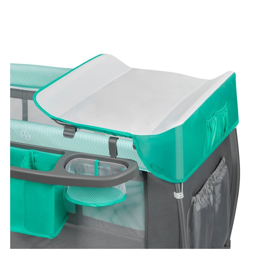 Lionelo - Преносима бебешка кошара SVEN PLUS, сива/тюркоазна