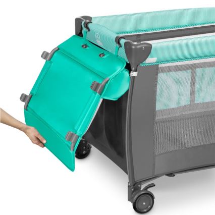 Lionelo - Преносима бебешка кошара SVEN PLUS, сива/тюркоазна