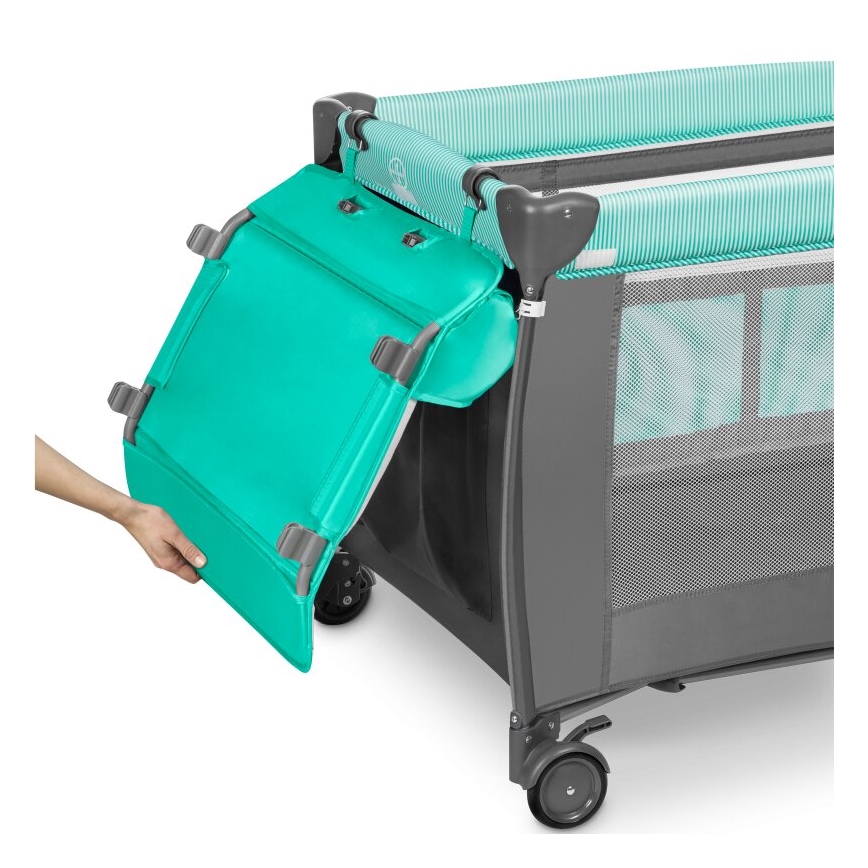 Lionelo - Преносима бебешка кошара SVEN PLUS, сива/тюркоазна