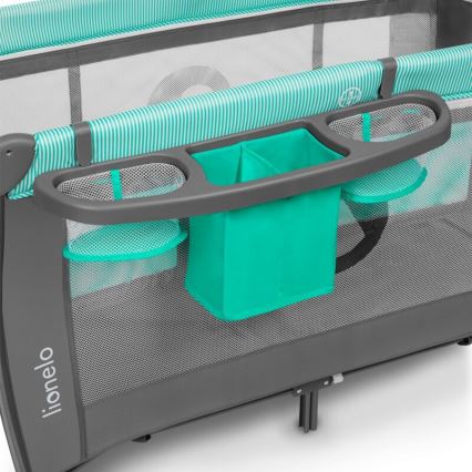 Lionelo - Преносима бебешка кошара SVEN PLUS, сива/тюркоазна