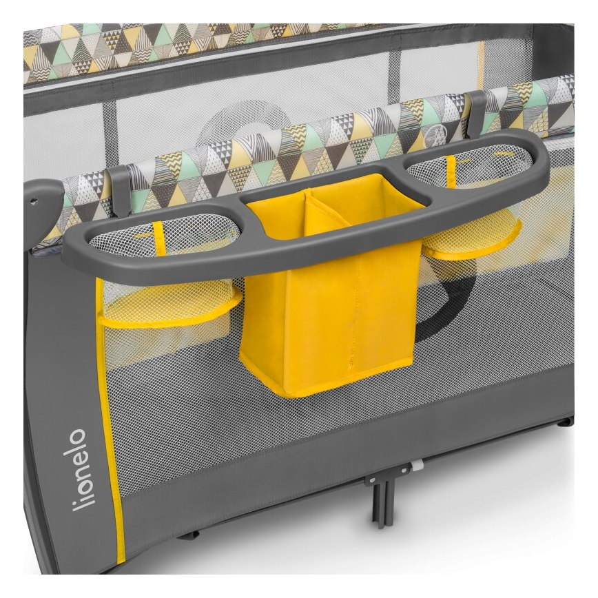 Lionelo - Преносима бебешка кошара SVEN PLUS сива/жълта