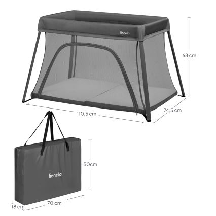 Lionelo - Преносимо бебешко креватче 3 в 1 ALICE Grey