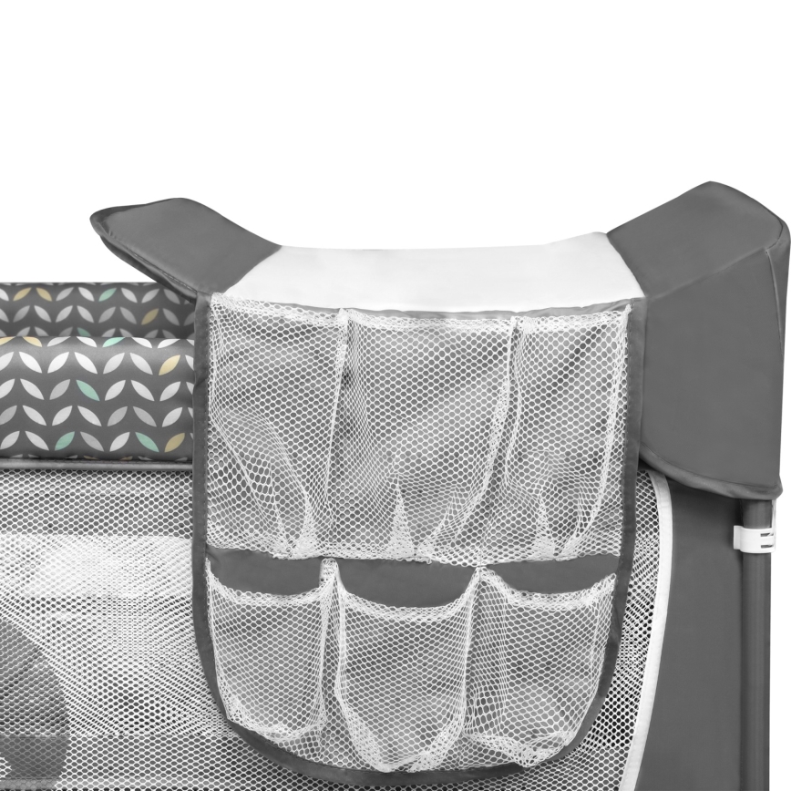 Lionelo - Преносимо бебешко креватче FLOWER, сиво Scandi