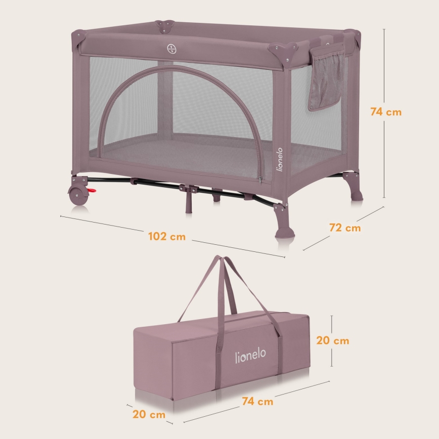 Lionelo - Преносимо бебешко креватче LAURA, розов нюд