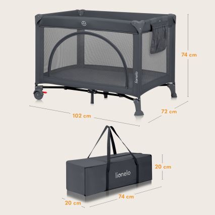 Lionelo - Пътна бебешка кошара LAURA, бетонно сива