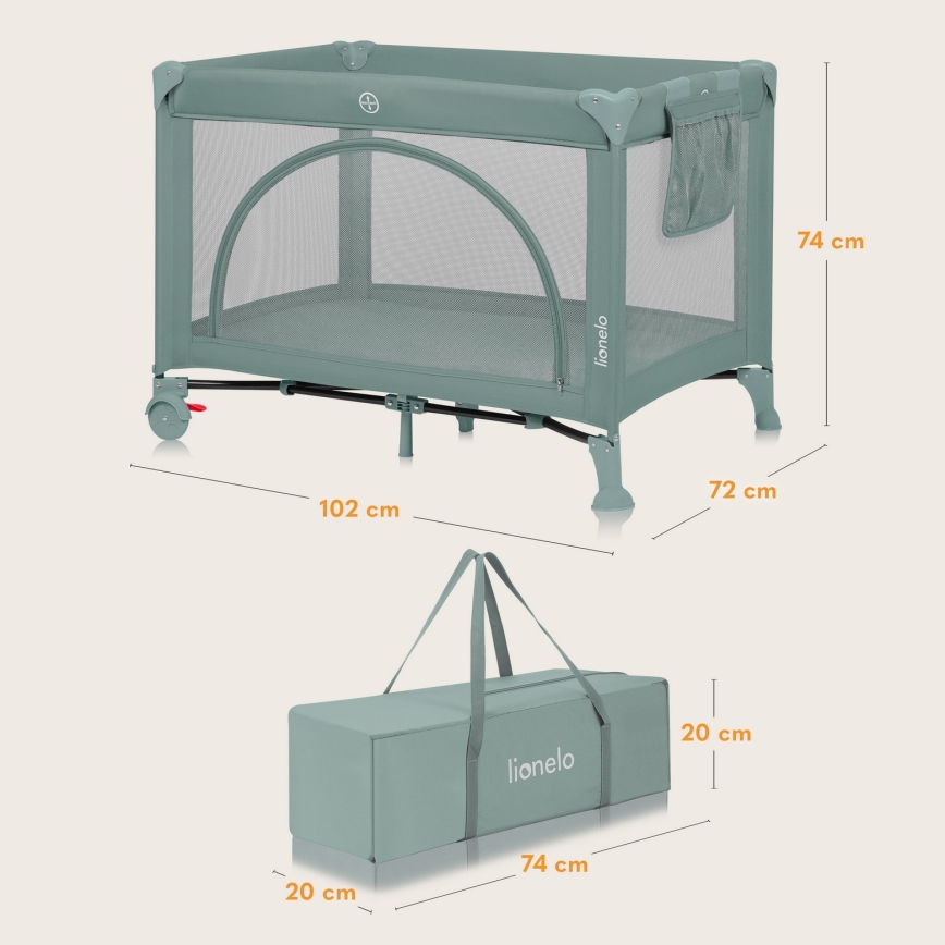 Lionelo - Пътна кошара LAURA, цвят сейдж