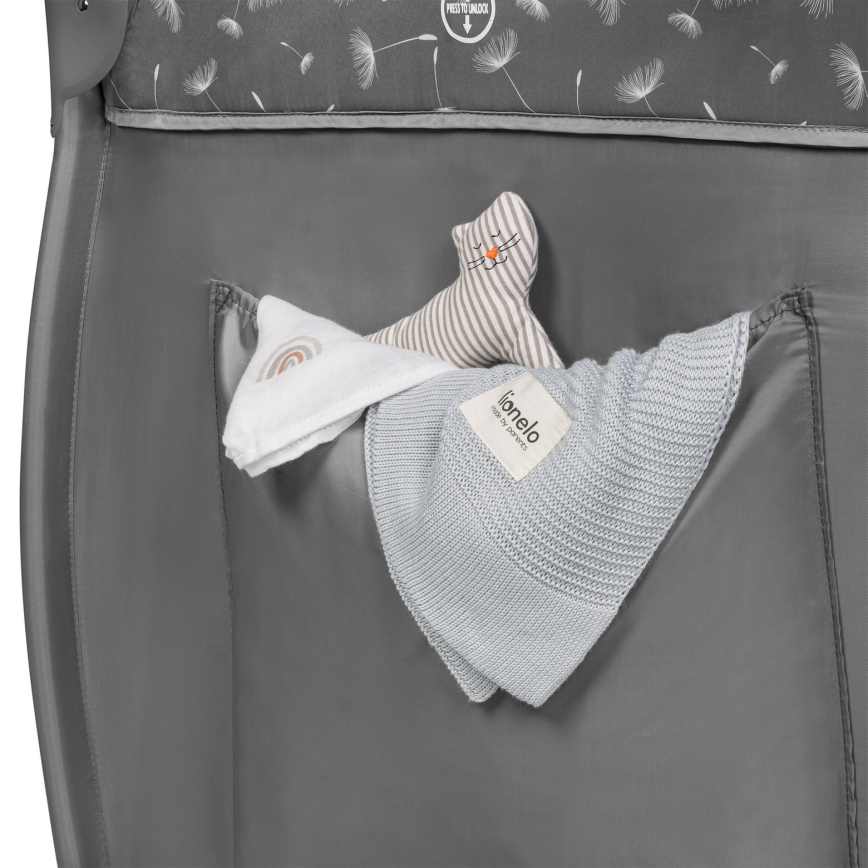 Lionelo - Пътно бебешко креватче STEFI PLUS сиво/бяло