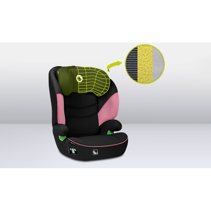 Lionelo - Седалка за кола LARS i-Size 100-150 см черен/розов