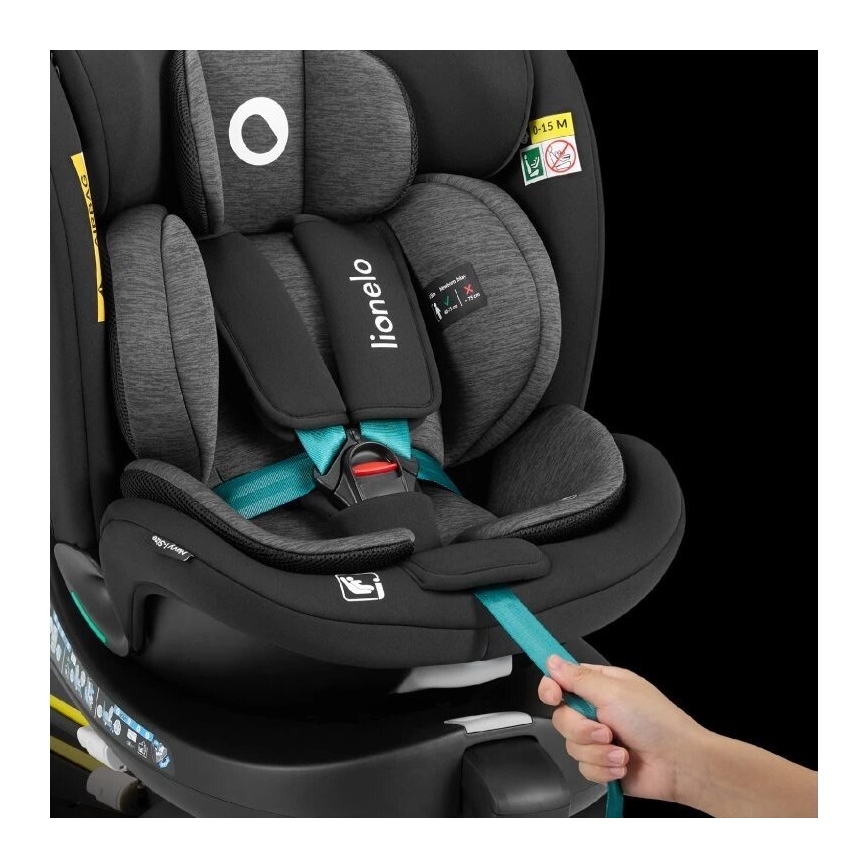 Lionelo - Седалка за кола с основа swivel NAVY i-Size 40-150 см черен/тюркоаз