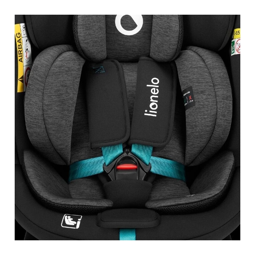 Lionelo - Седалка за кола с основа swivel NAVY i-Size 40-150 см черен/тюркоаз