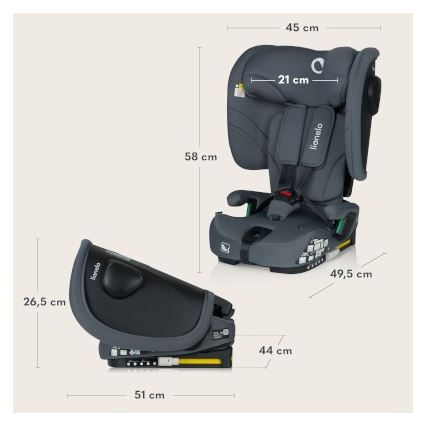 Lionelo - Сгъваемо детско столче за кола NELLY i-Size 76-150 см, графит