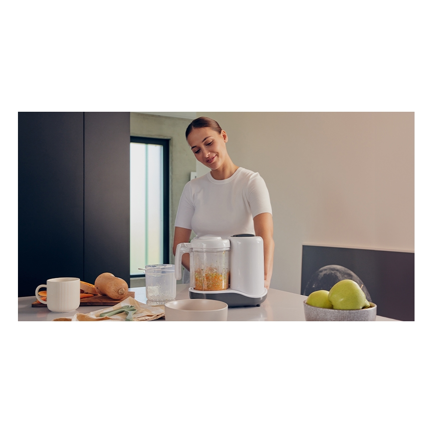 Lionelo - Уред за готвене на пара 5в1 BABYMENU 110W/230V бял/сив