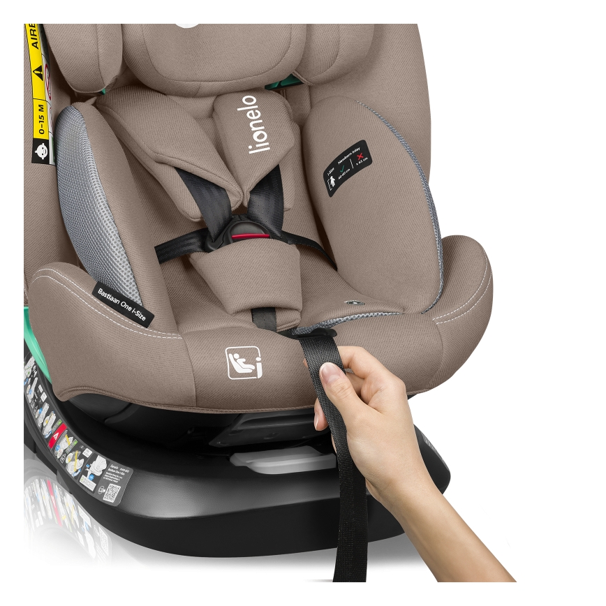 Lionelo - Детско автомобилно столче с въртяща се база BASTIAAN ONE i-Size 40-150 см пясъчен беж