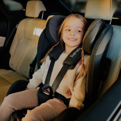 Lionelo - Въртящо се детско столче за кола с база HARPER i-Size 76–150 см, черен карбон