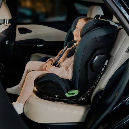 Lionelo - Въртящо се детско столче за кола с база HARPER i-Size 76–150 см, черен карбон