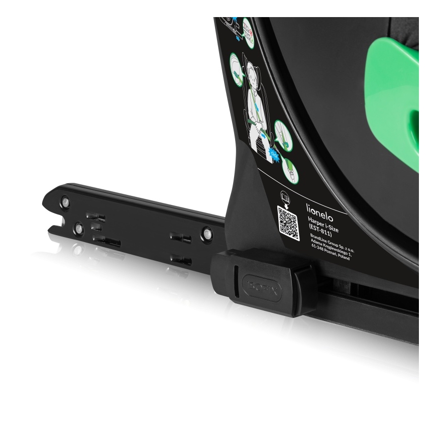 Lionelo - Въртящо се детско столче за кола с база HARPER i-Size 76–150 см, черен карбон