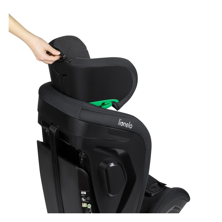 Lionelo - Въртящо се детско столче за кола с база HARPER i-Size 76–150 см, черен карбон