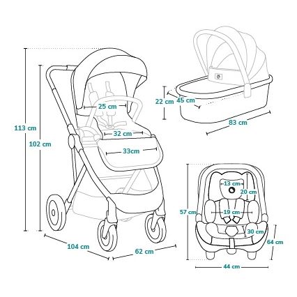 Lionelo - Комбинирана детска количка 3 в 1 AMBER Grey Graphite