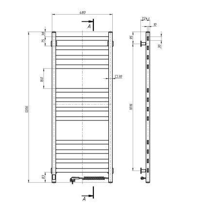 Лира за баня с термостат AVANGARD 227W 120 x 48 см, бяла, дясна