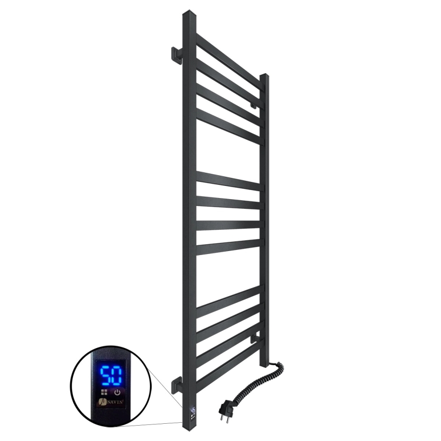 Лира за баня с термостат AVANGARD 459W/230V 120,6 cm IP44 черна, дясна, с квадратни профили