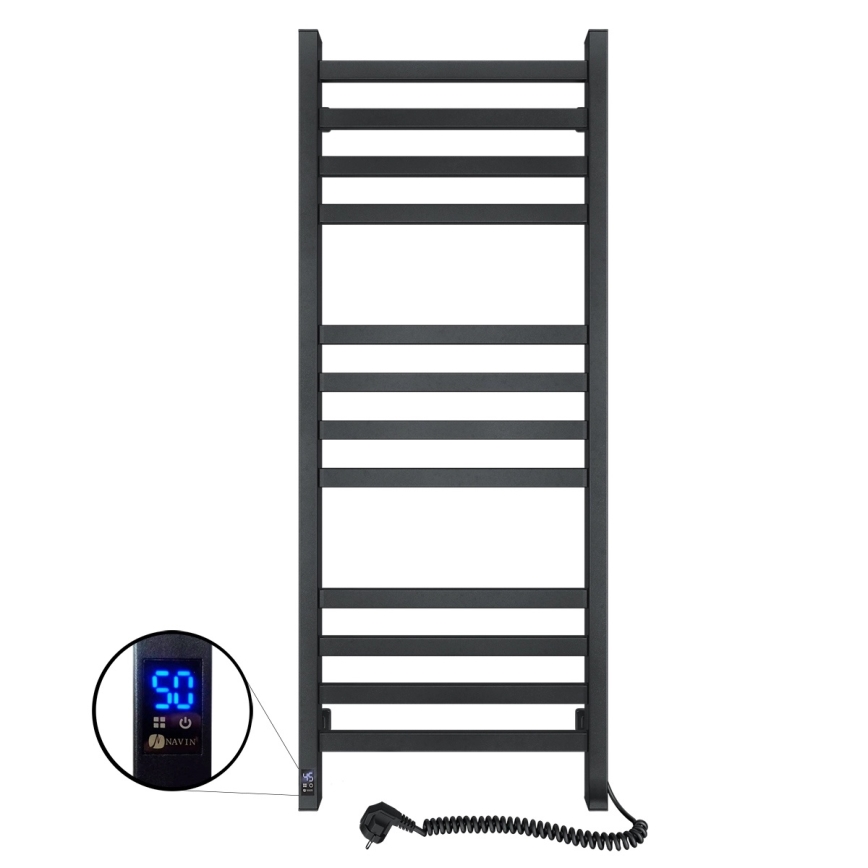 Лира за баня с термостат AVANGARD 459W/230V 120,6 cm IP44 черна, дясна, с квадратни профили