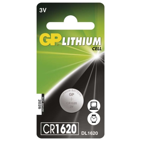 Литиева батерия плоска CR1620 GP LITHIUM 3V/75 mAh