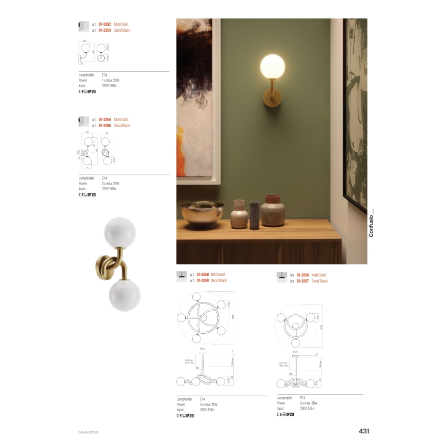 Люстра на прът CONFUSIO 3xE14/28W/230V, диам. 76 см, златна