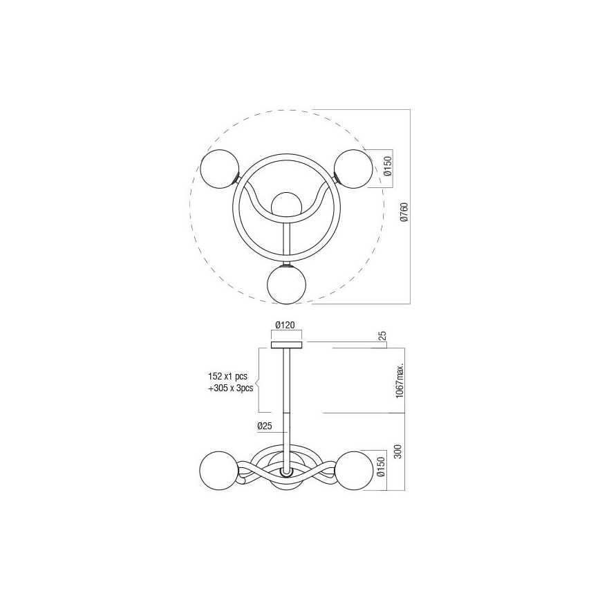 Люстра на прът CONFUSIO 3xE14/28W/230V, диам. 76 см, златна