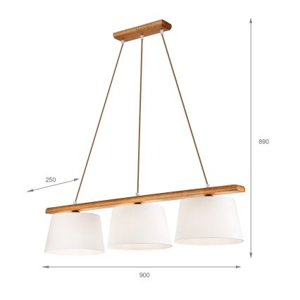 Люстра на кабел AIDA 3xE27/60W/230V Ø 25 см, дъб