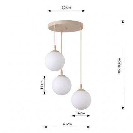 Люстра на кабел COSMO 3xE14/10W/230V Ø 40 см бежова/бяла