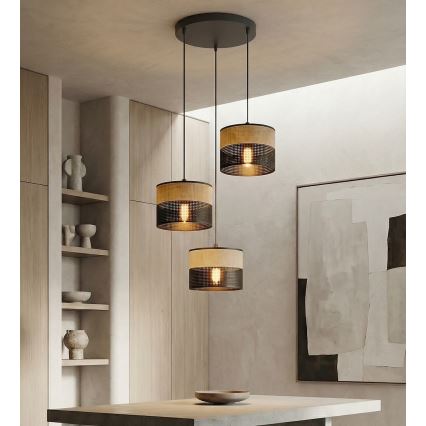 Люстра на кабел KARBON 3xE27/15W/230V черна/кафява