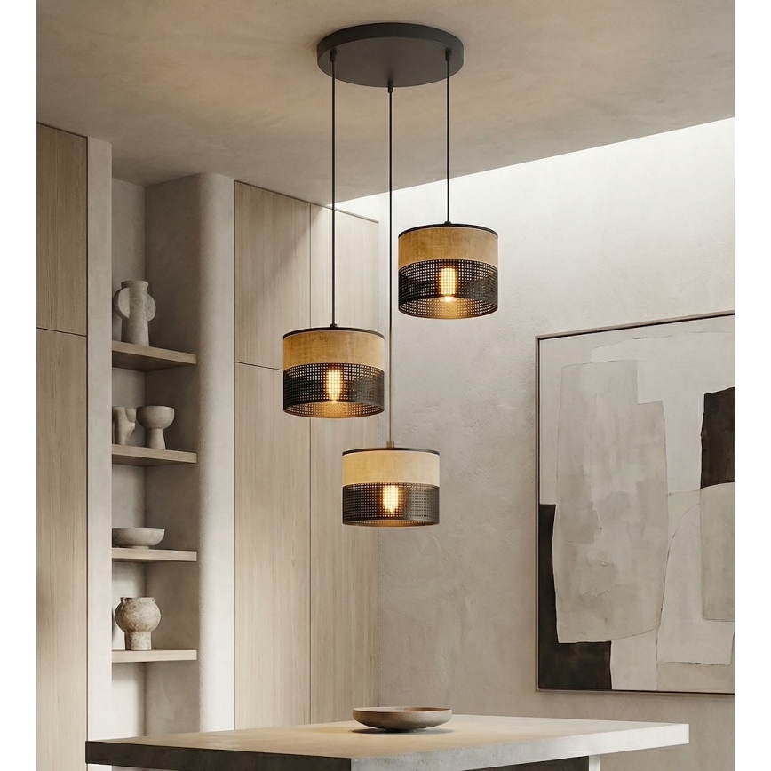 Люстра на кабел KARBON 3xE27/15W/230V черна/кафява